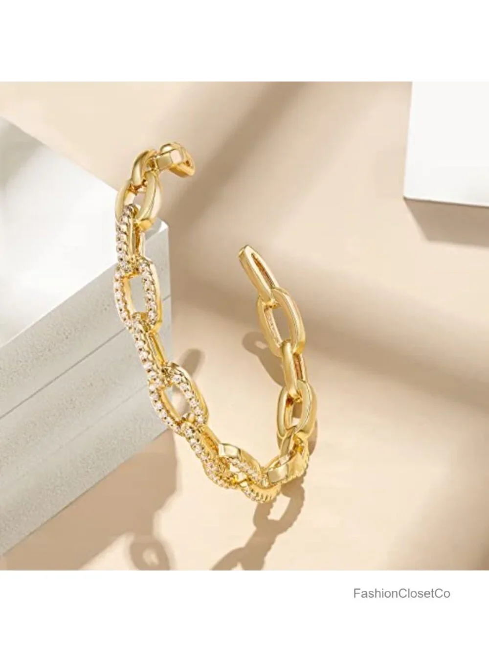 14K Gold Plated Adjustable Open Cuff Bangle Bracelet with Cubic Zirconia